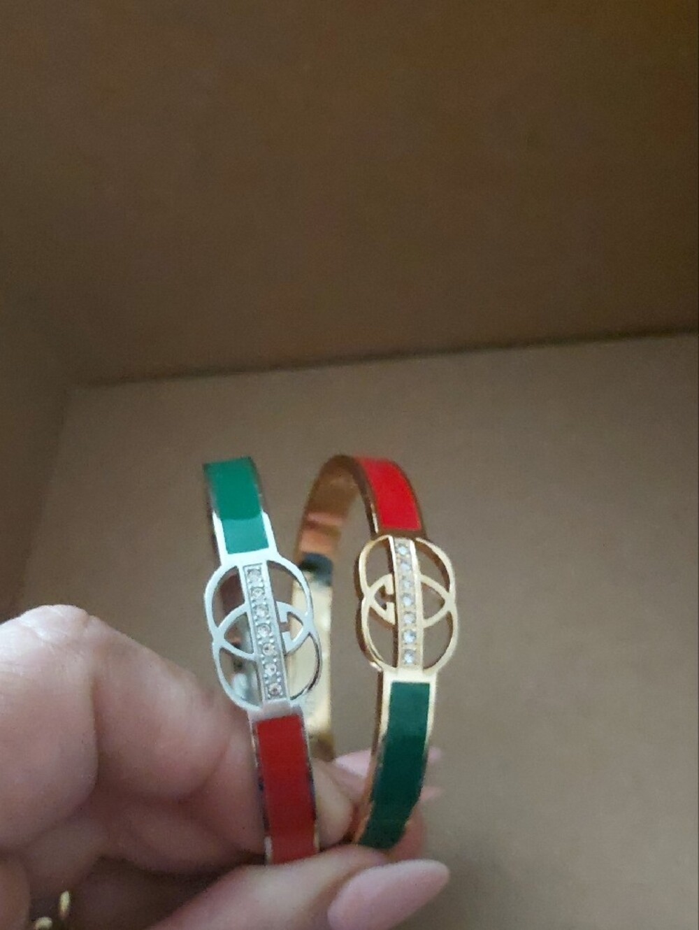 Fashion Jewelry Gold-Tone Bracelet with Red & Green Enamel and Crystal Detail